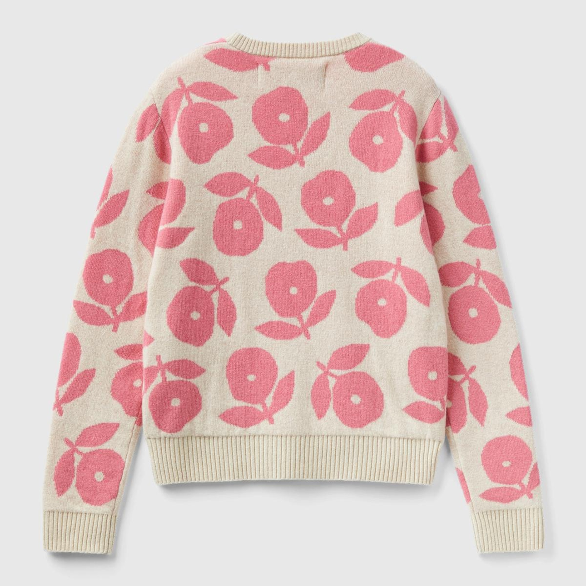 Kadın Bej Yün Karışımlı Çiçek Desenli Kazak