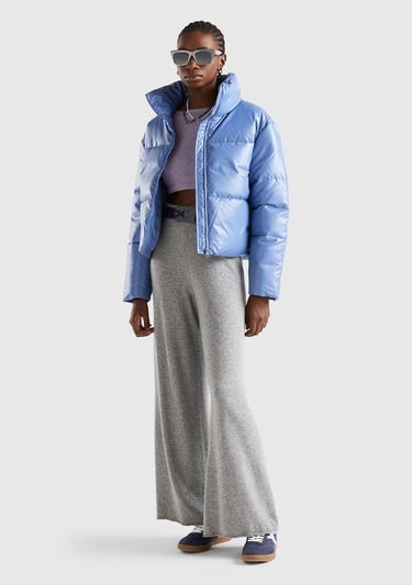  Kadın Havacı Mavi Pufa Mont