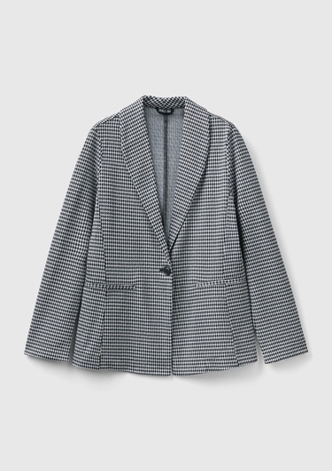  Kadın Siyah-Beyaz Kazayağı Desenli Ceket