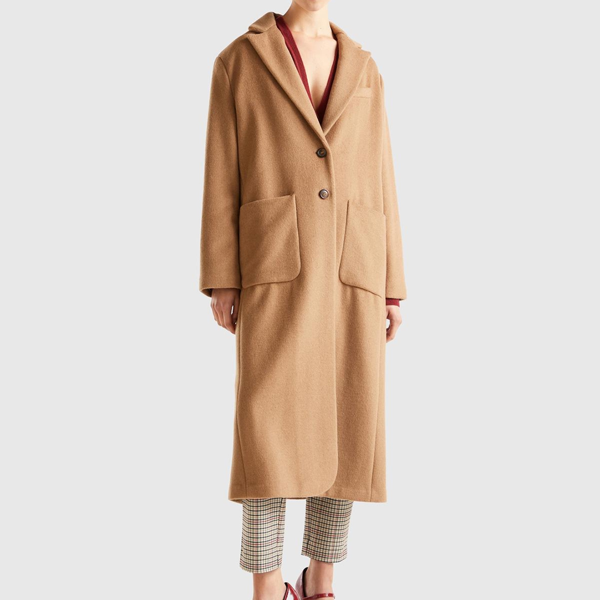 Kadın Kahverengi 2 Düğmeli Palto