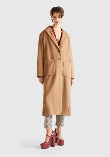  Kadın Kahverengi 2 Düğmeli Palto