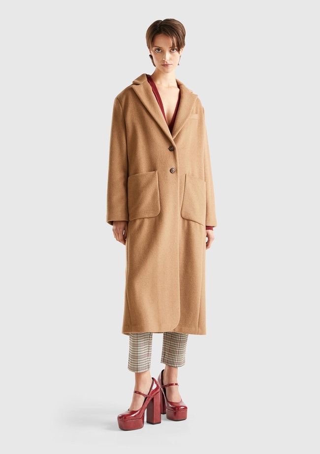  Kadın Kahverengi 2 Düğmeli Palto