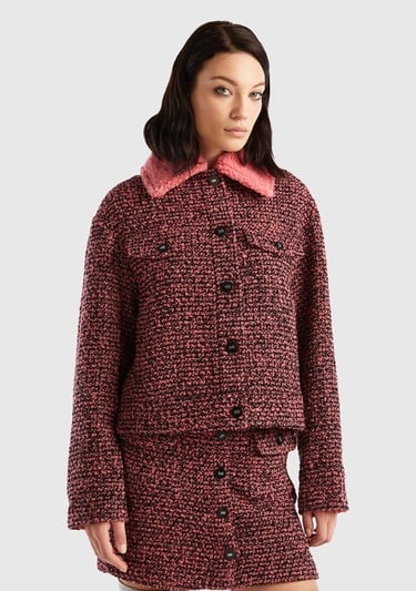  Kadın Pembe Yakası Çıkarılabilir Ceket