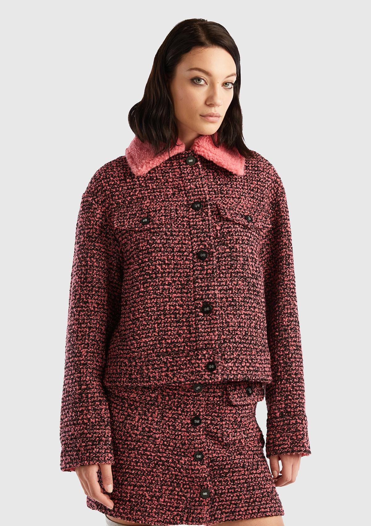  Kadın Pembe Yakası Çıkarılabilir Ceket