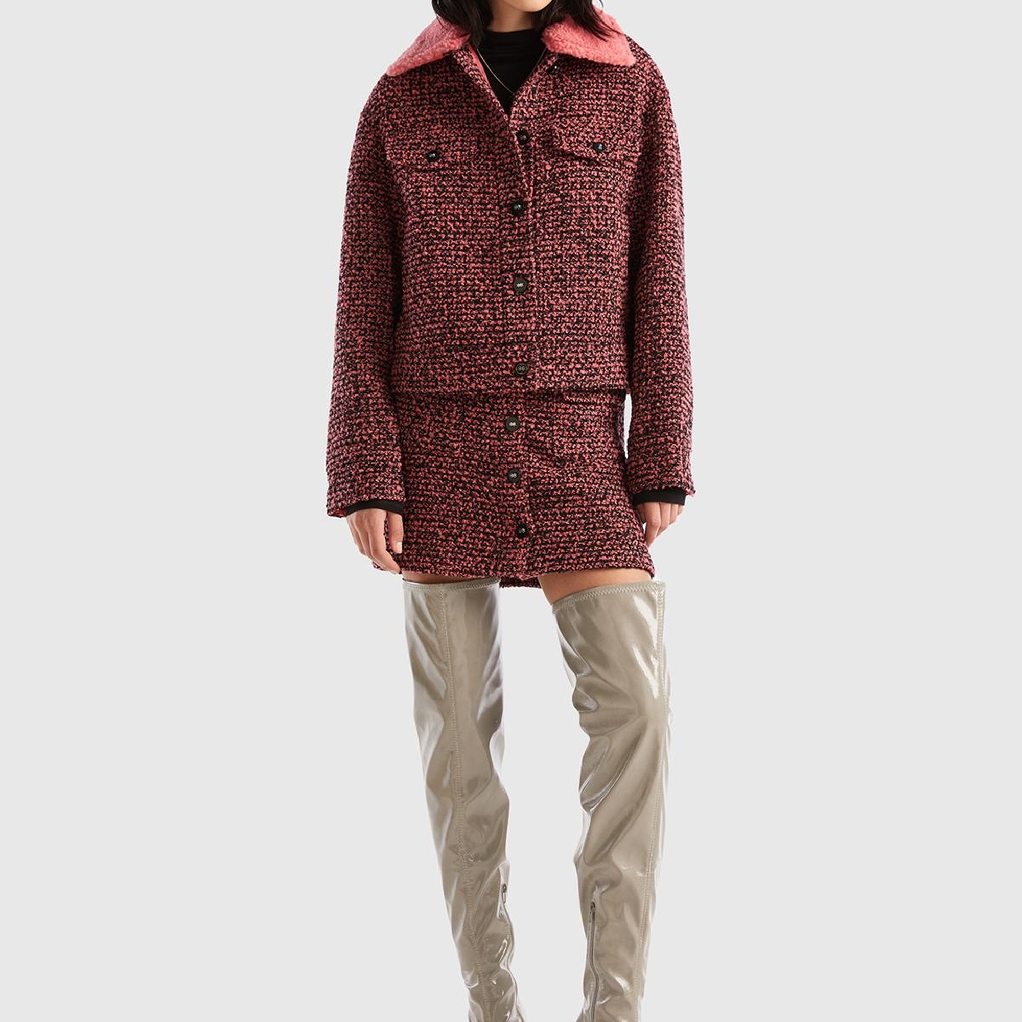 Kadın Pembe Yakası Çıkarılabilir Ceket