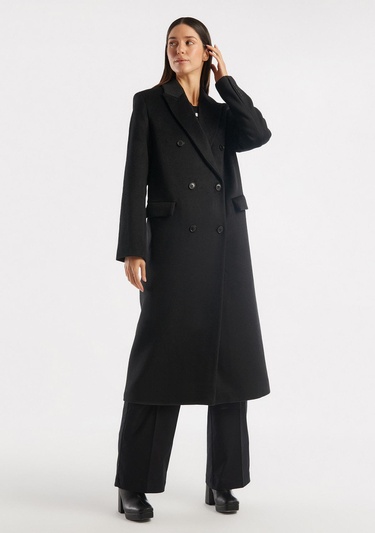  Kadın Siyah Kruvaze Palto