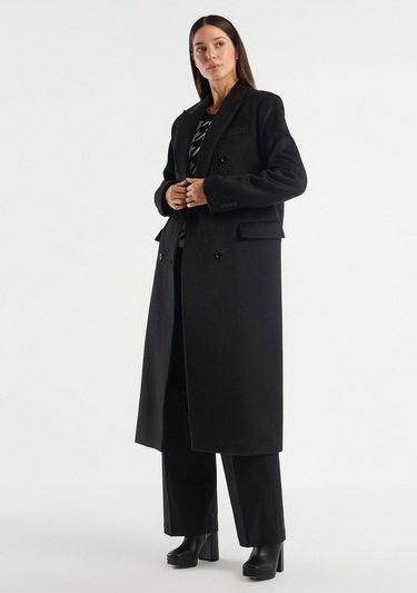  Kadın Siyah Kruvaze Palto