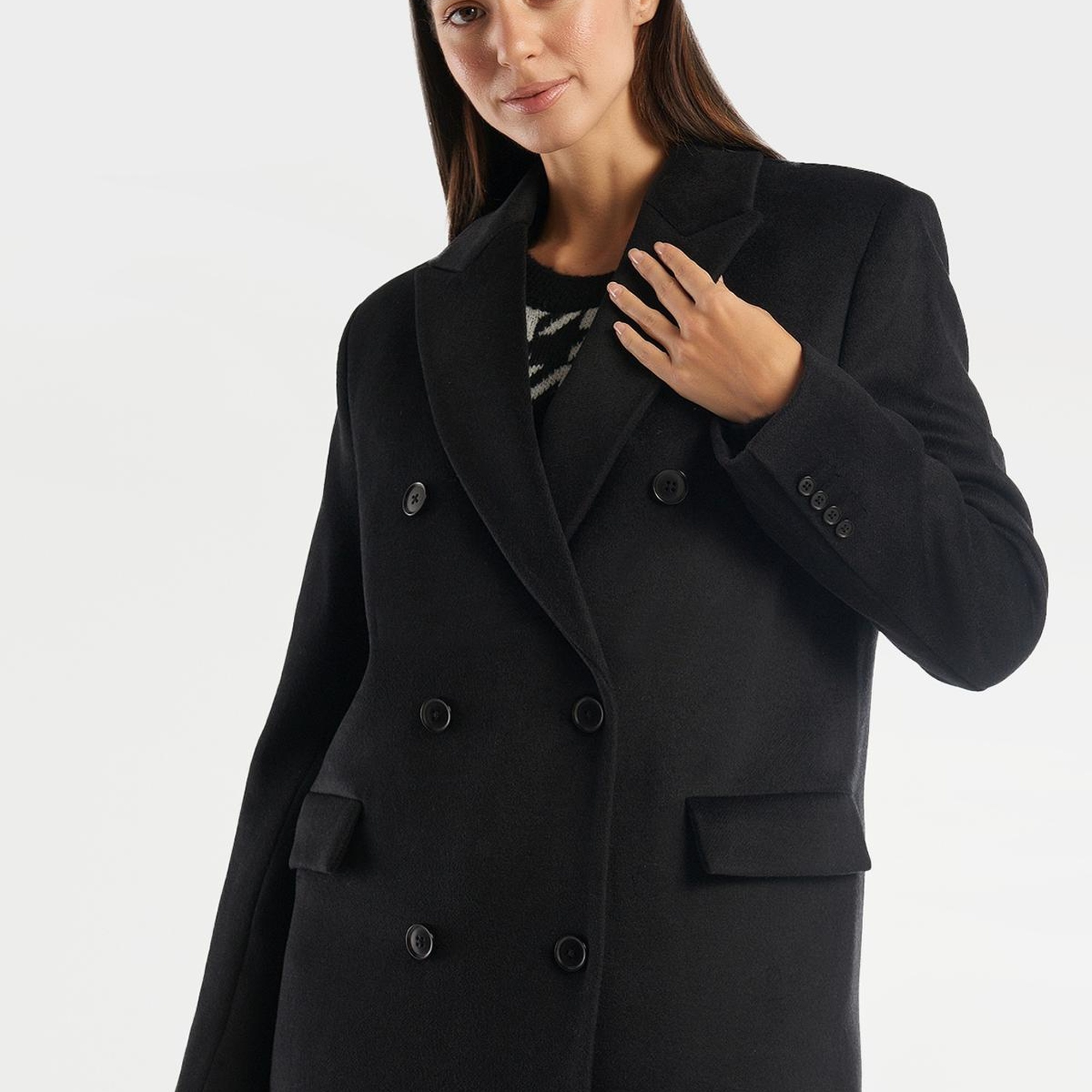 Kadın Siyah Kruvaze Palto