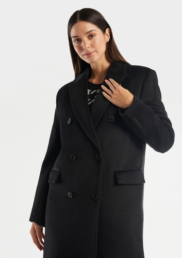  Kadın Siyah Kruvaze Palto