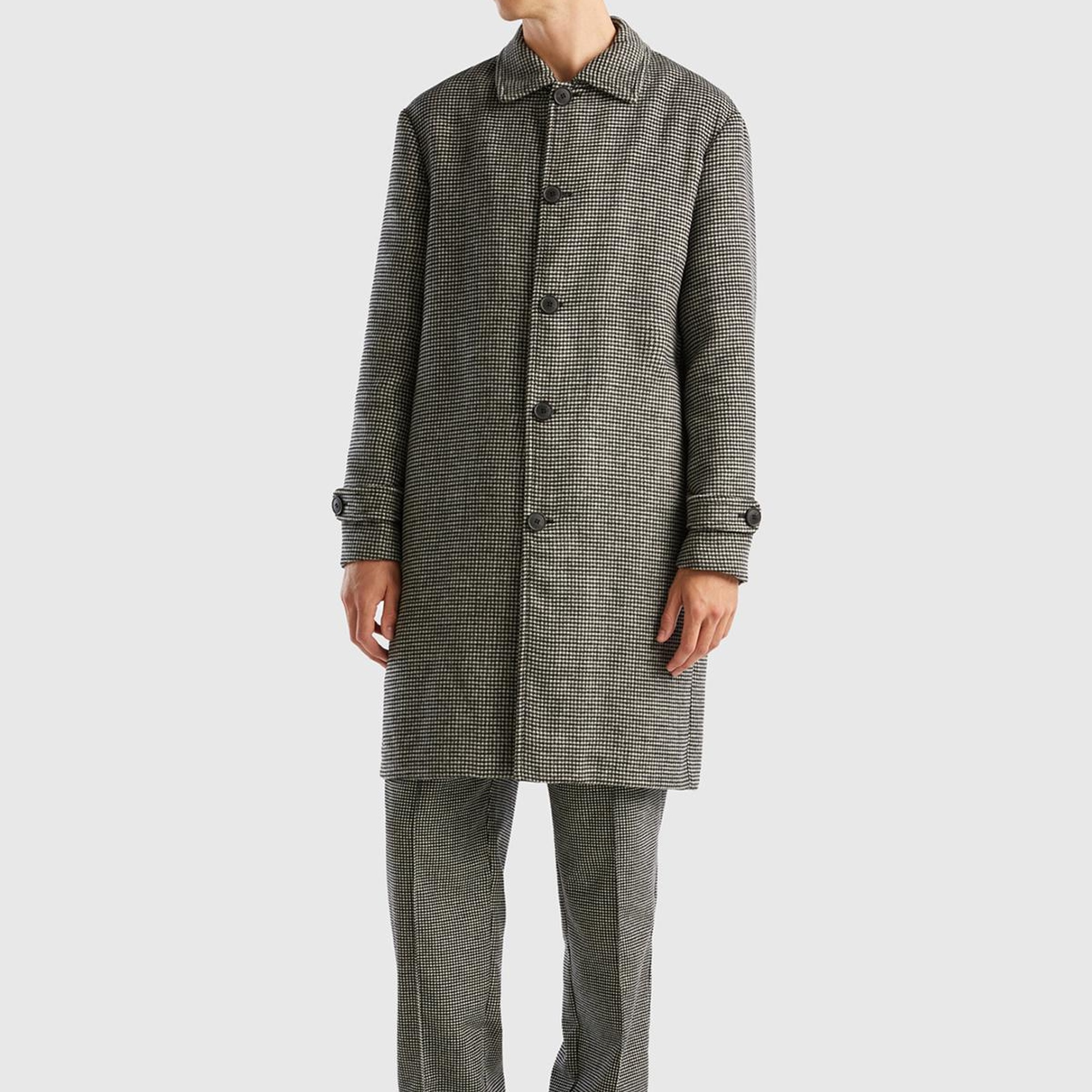 Erkek Bej Yün Karişimli Ekoseli Palto