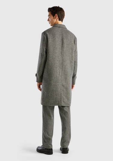  Erkek Bej Yün Karişimli Ekoseli Palto