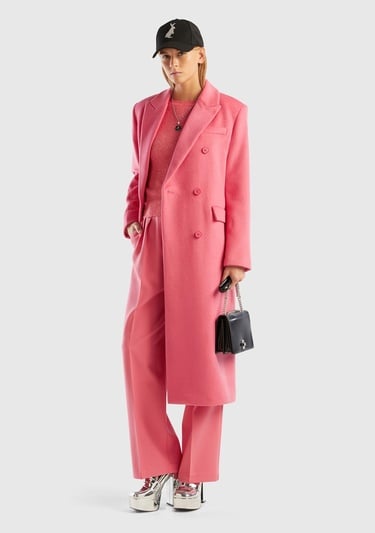  Kadın Gül Kurusu Kruvaze Palto