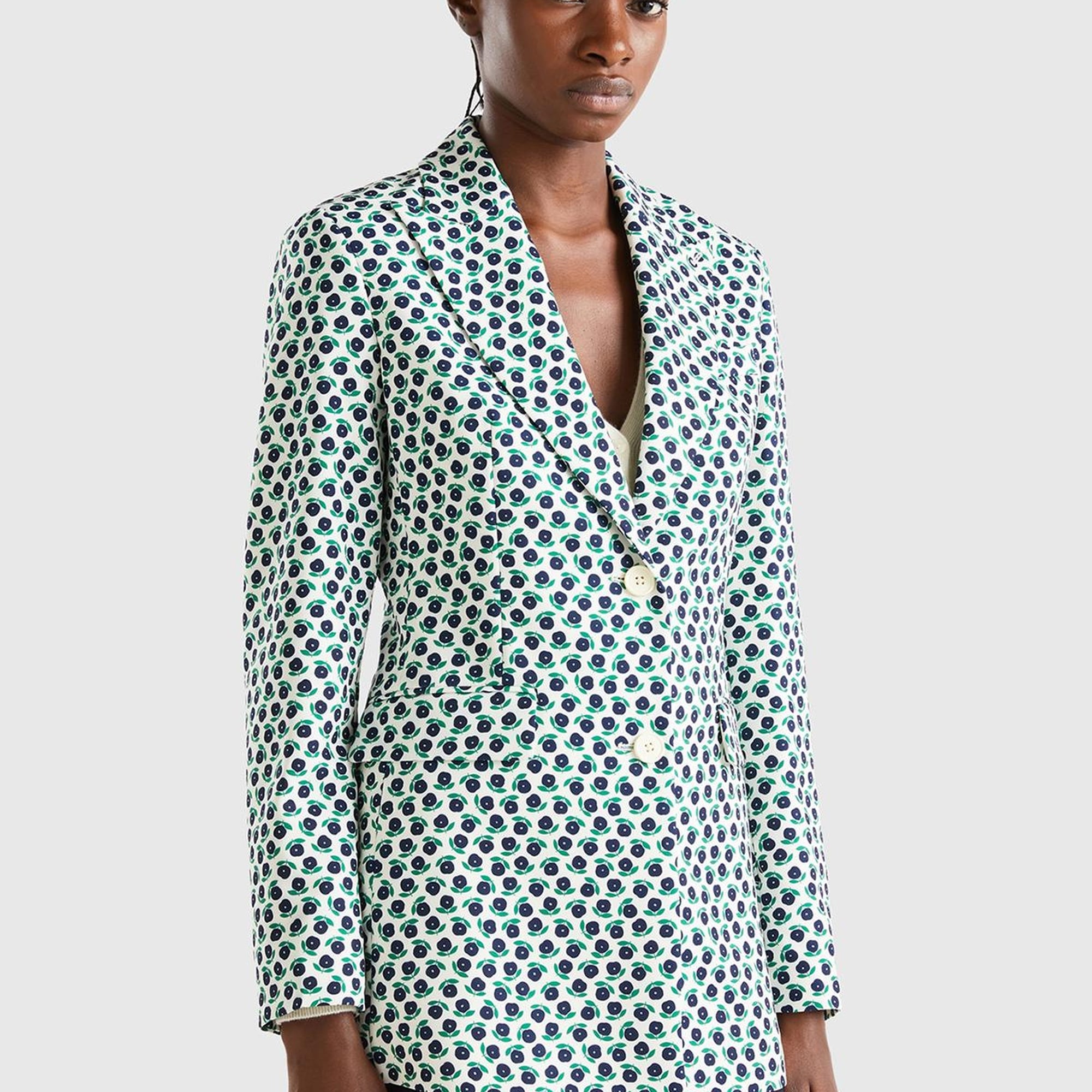 Kadın Yeşil Mix Çiçek Desenli Ceket