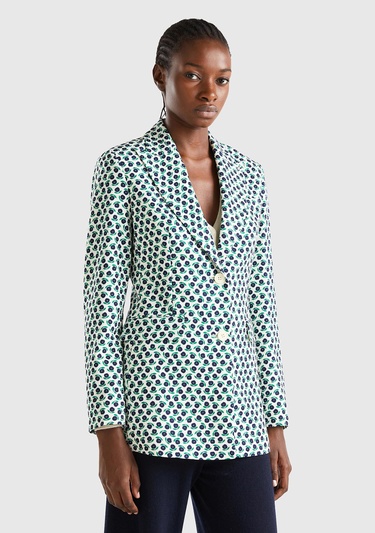  Kadın Yeşil Mix Çiçek Desenli Ceket