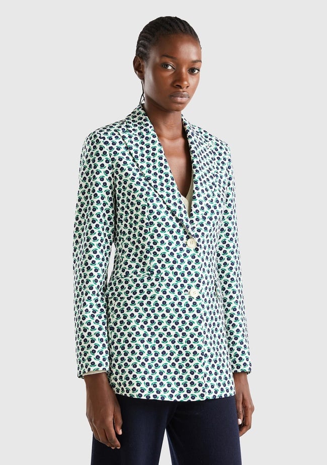  Kadın Yeşil Mix Çiçek Desenli Ceket