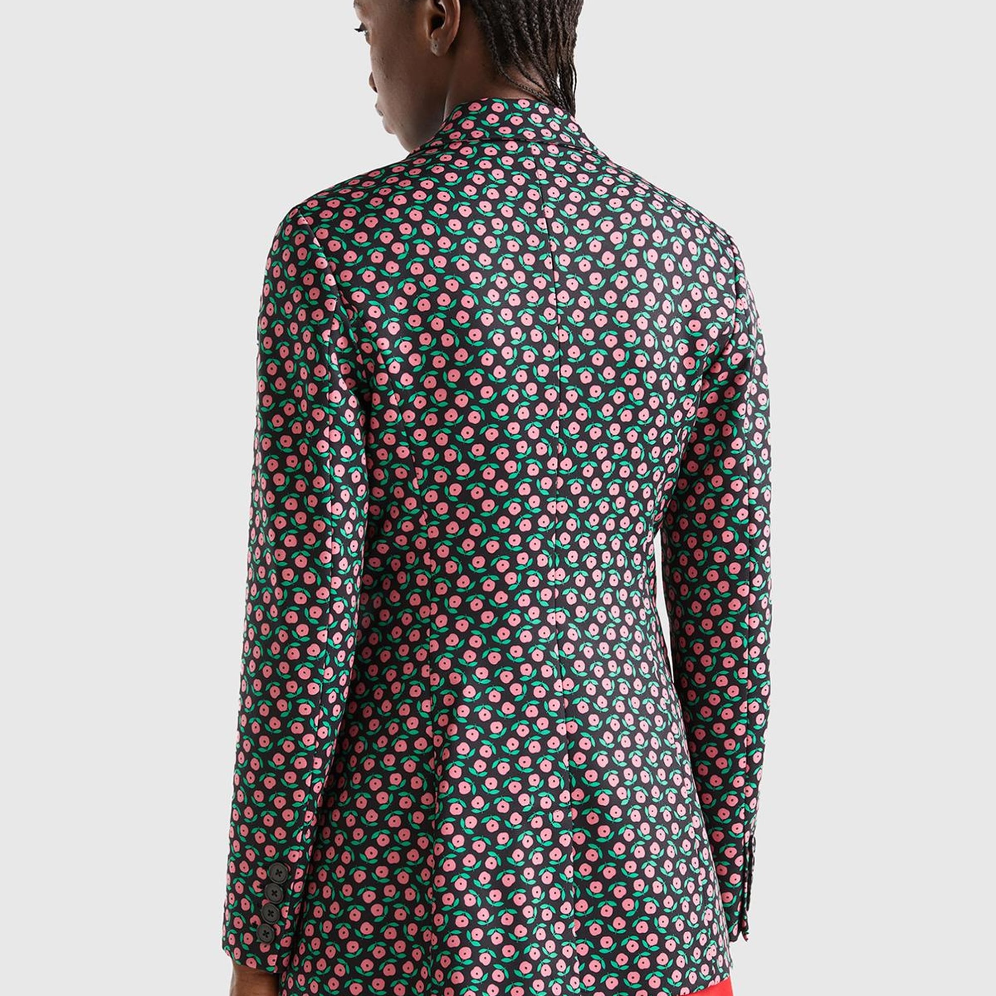 Kadın Pembe Mix Çiçek Desenli Ceket