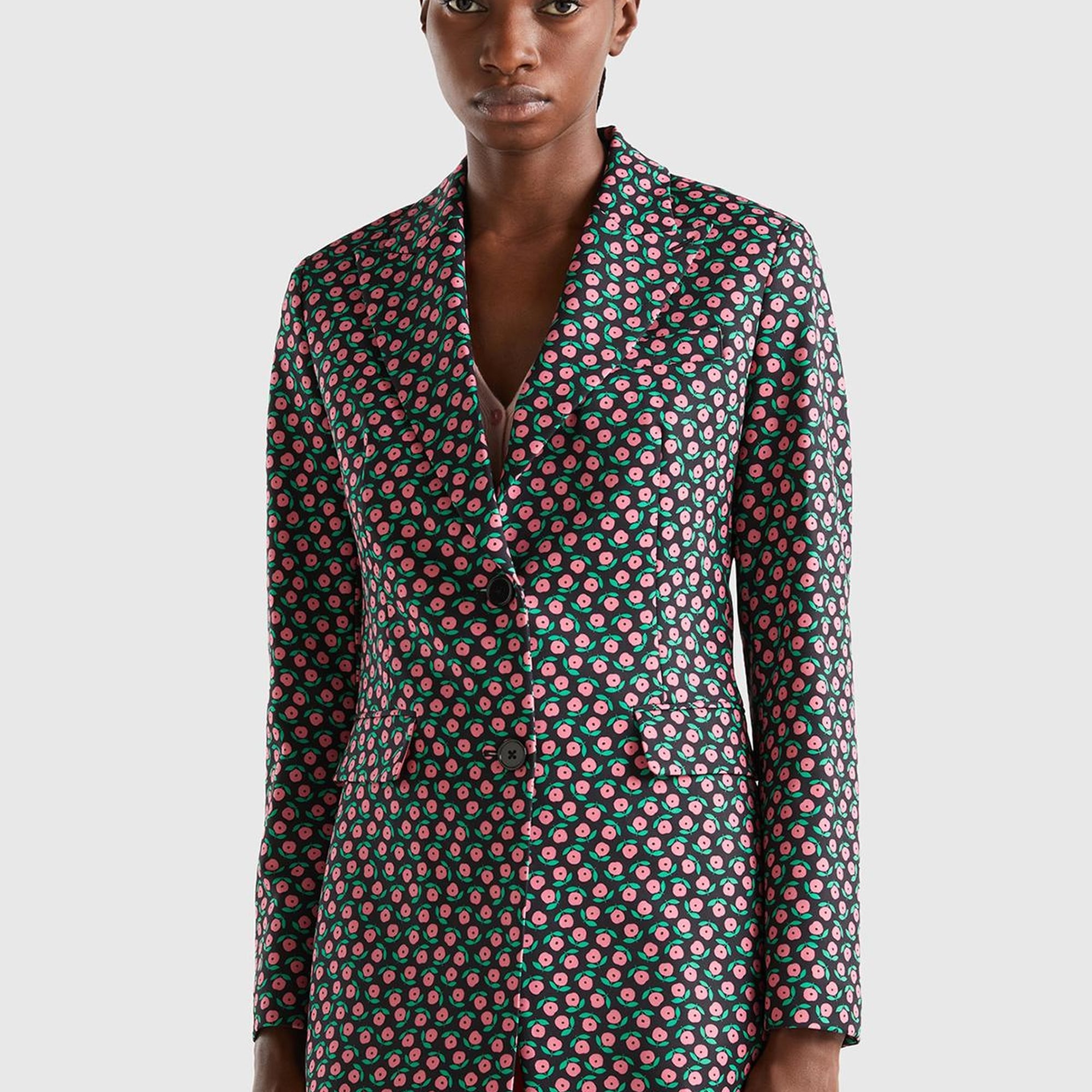 Kadın Pembe Mix Çiçek Desenli Ceket