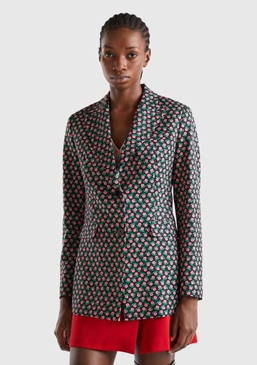  Kadın Pembe Mix Çiçek Desenli Ceket