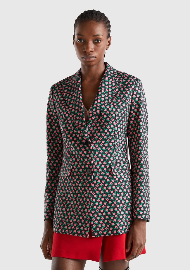  Kadın Pembe Mix Çiçek Desenli Ceket