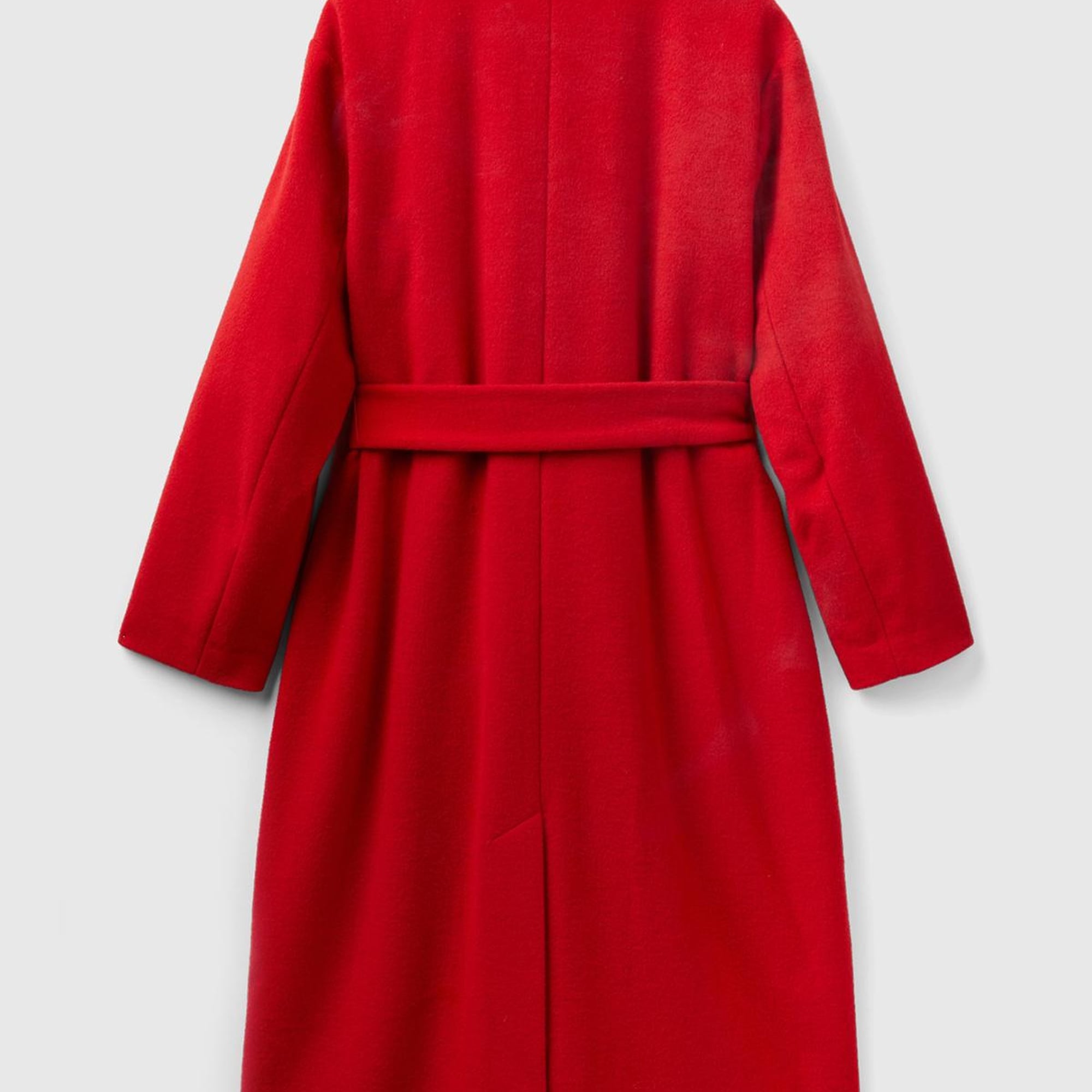 Kadın Bordo Yün Karışımlı Belden Bağlamalı Palto