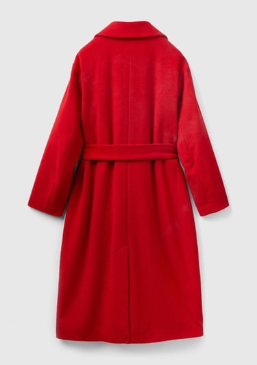  Kadın Bordo Yün Karışımlı Belden Bağlamalı Palto