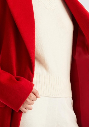  Kadın Bordo Yün Karışımlı Belden Bağlamalı Palto