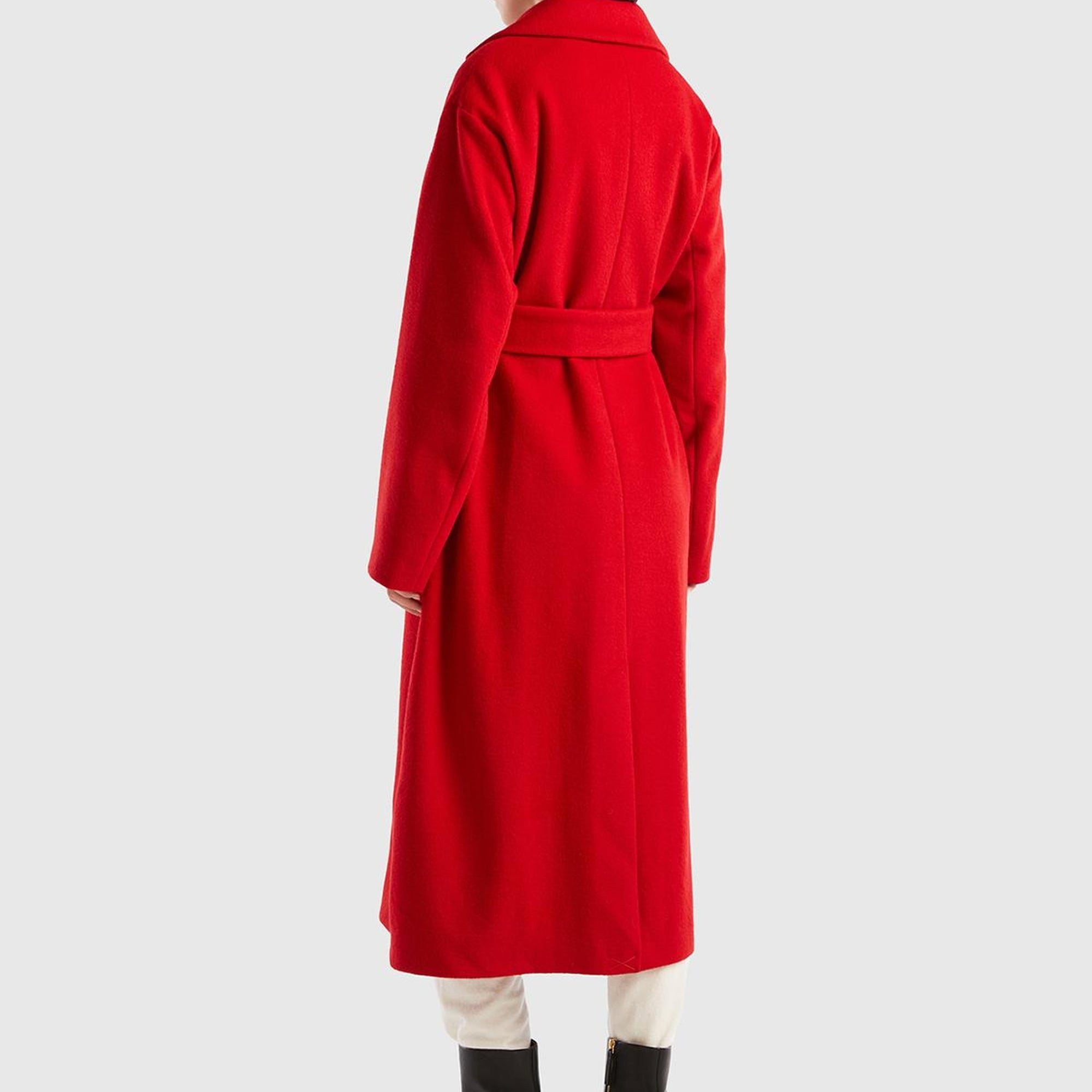 Kadın Bordo Yün Karışımlı Belden Bağlamalı Palto