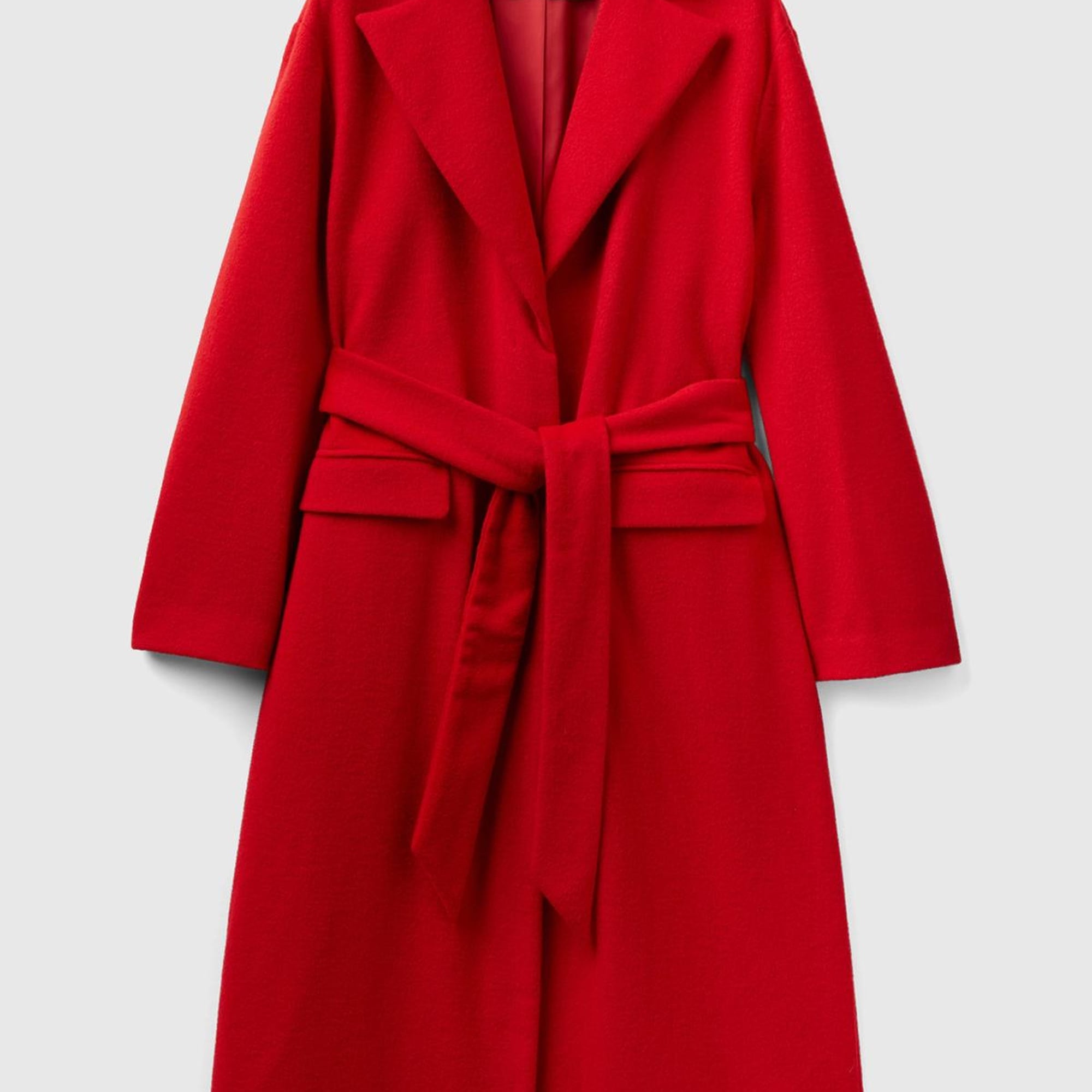 Kadın Bordo Yün Karışımlı Belden Bağlamalı Palto