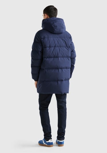  Erkek Lacivert Uzun Kaz Tüyü Dolgulu Mont