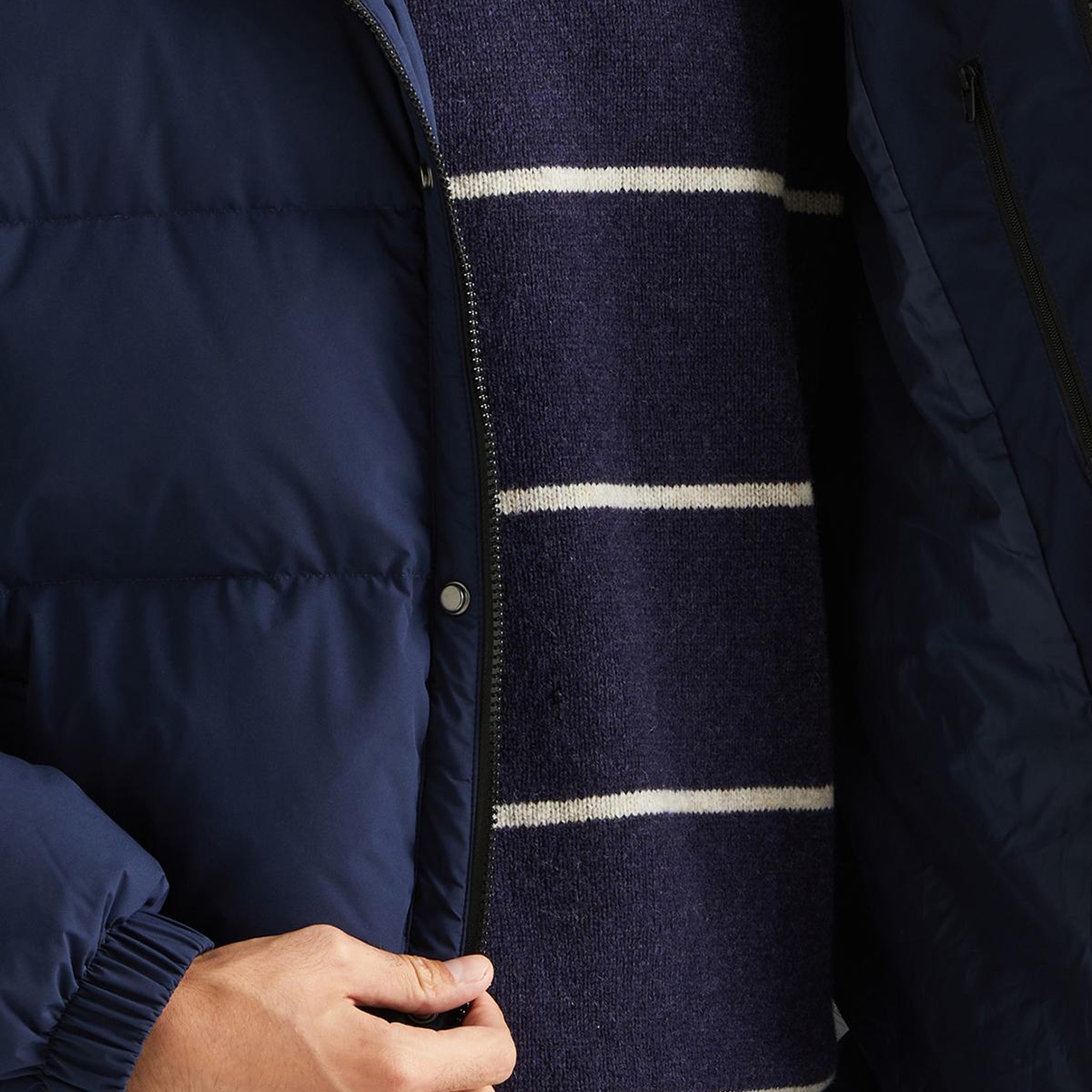 Erkek Lacivert Uzun Kaz Tüyü Dolgulu Mont