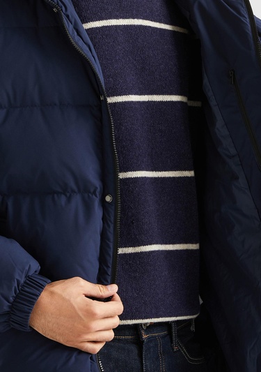  Erkek Lacivert Uzun Kaz Tüyü Dolgulu Mont