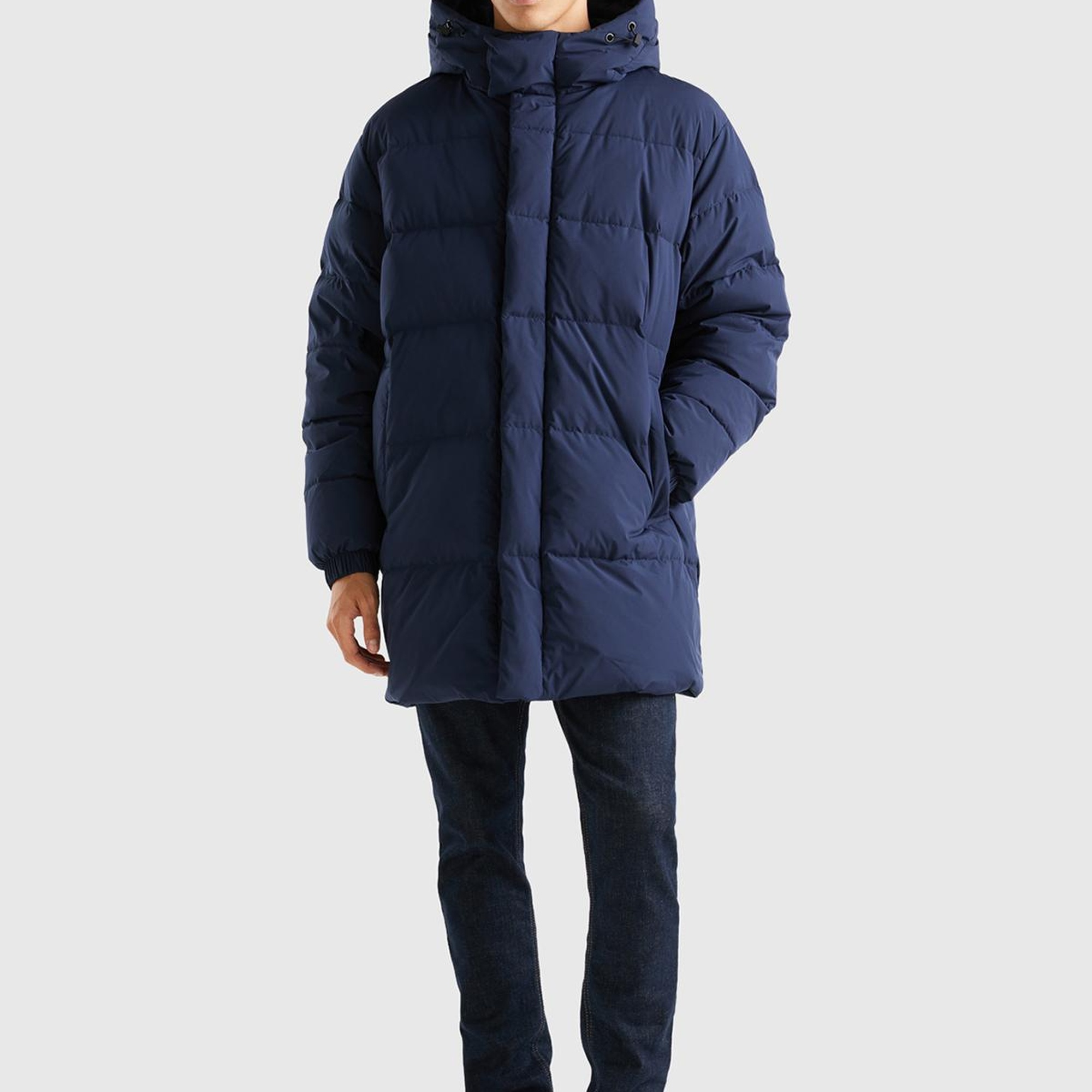 Erkek Lacivert Uzun Kaz Tüyü Dolgulu Mont