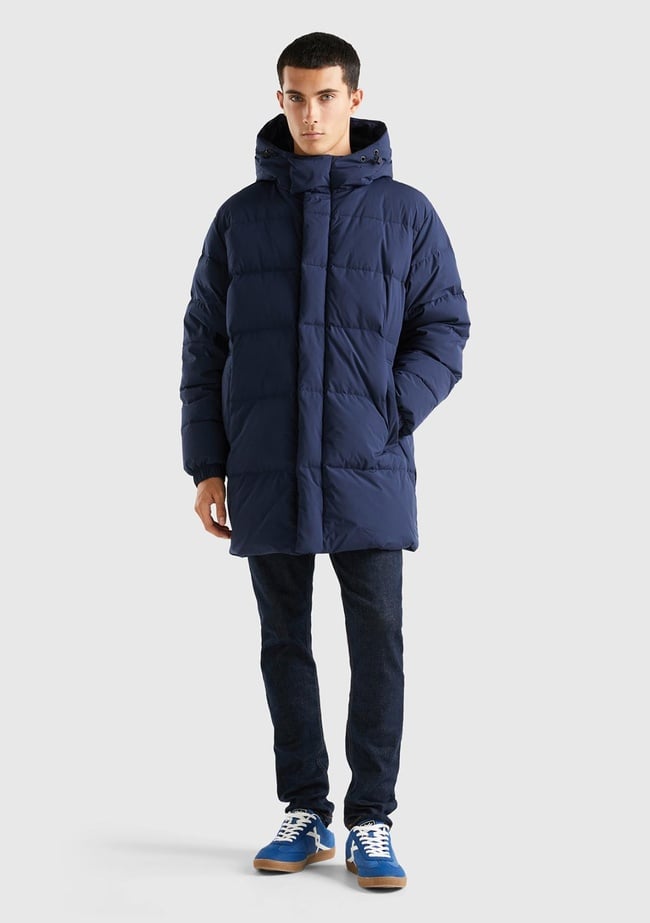  Erkek Lacivert Uzun Kaz Tüyü Dolgulu Mont