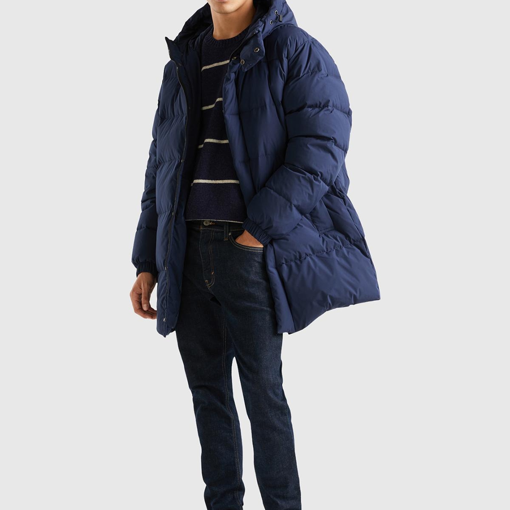 Erkek Lacivert Uzun Kaz Tüyü Dolgulu Mont