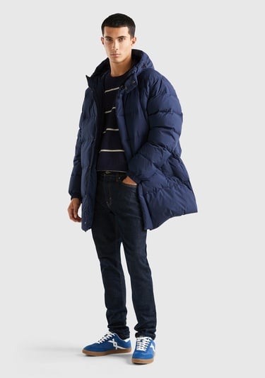  Erkek Lacivert Uzun Kaz Tüyü Dolgulu Mont
