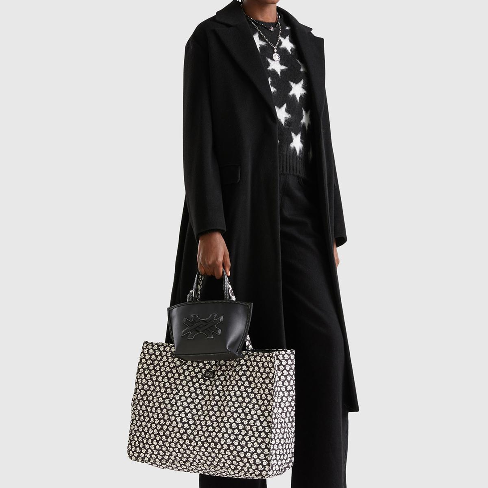 Kadın Siyah Yün Karışımlı Belden Bağlamalı Palto