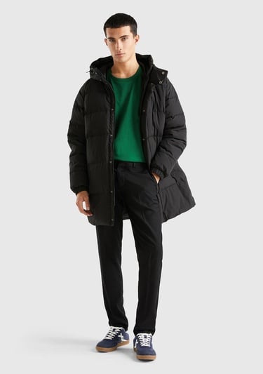  Erkek Siyah Uzun Kaz Tüyü Dolgulu Mont