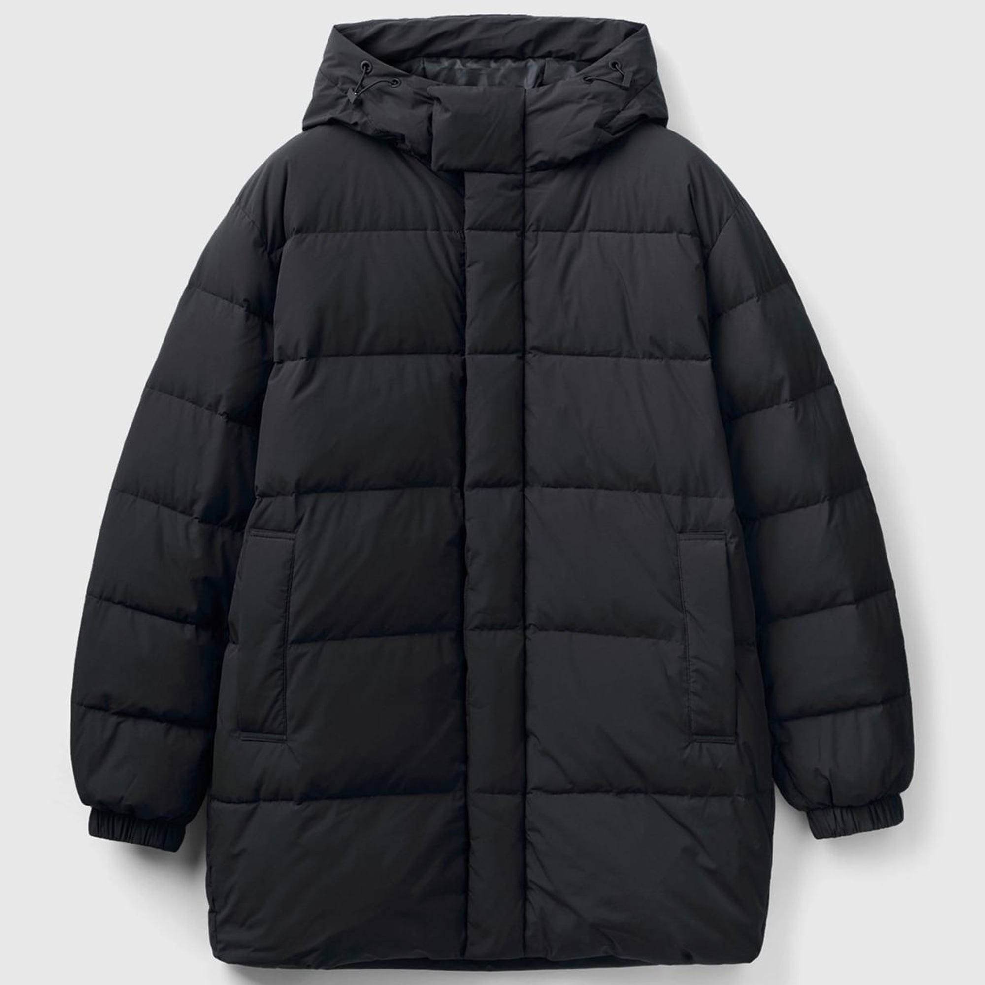 Erkek Siyah Uzun Kaz Tüyü Dolgulu Mont