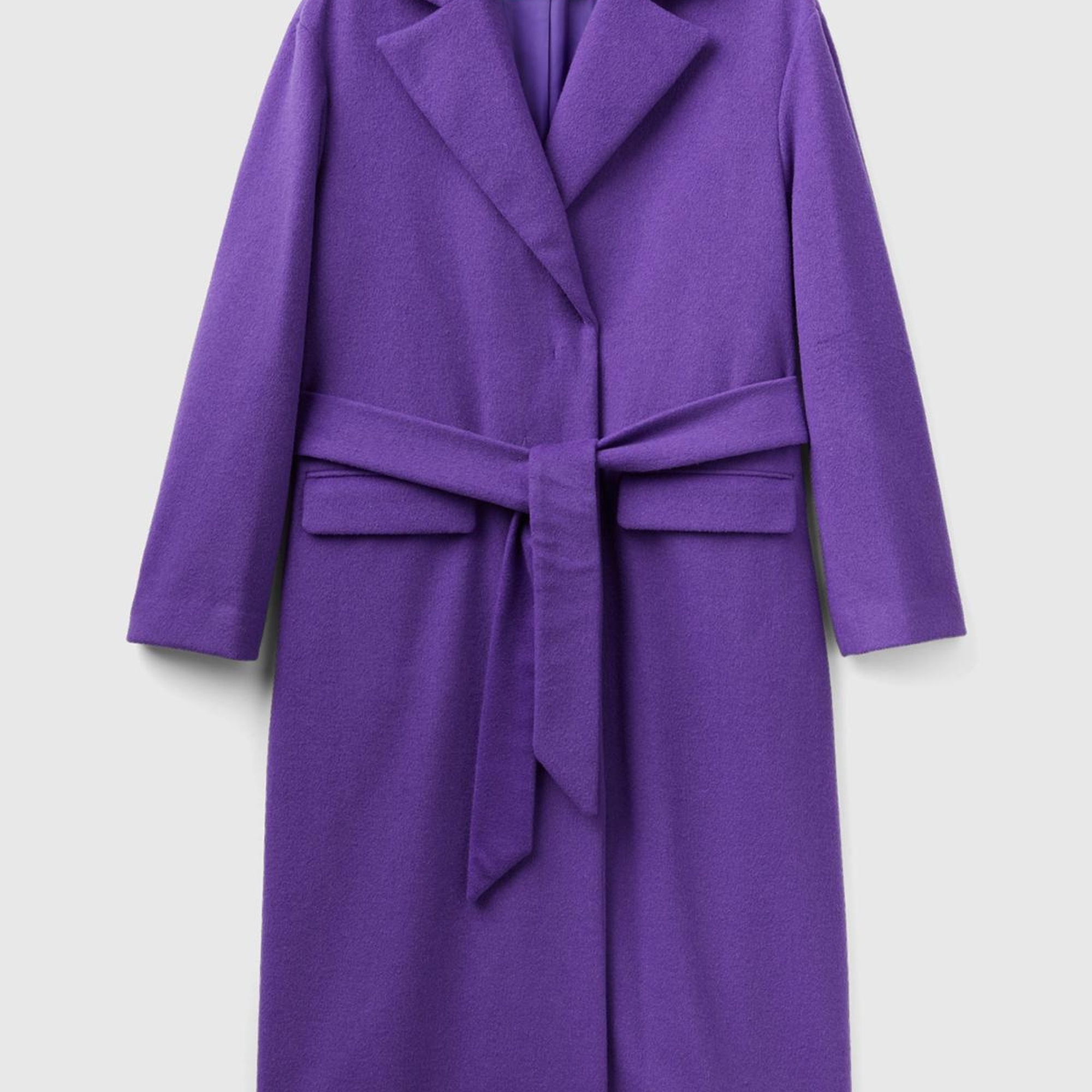 Kadın Mor Yün Karışımlı Belden Bağlamalı Palto