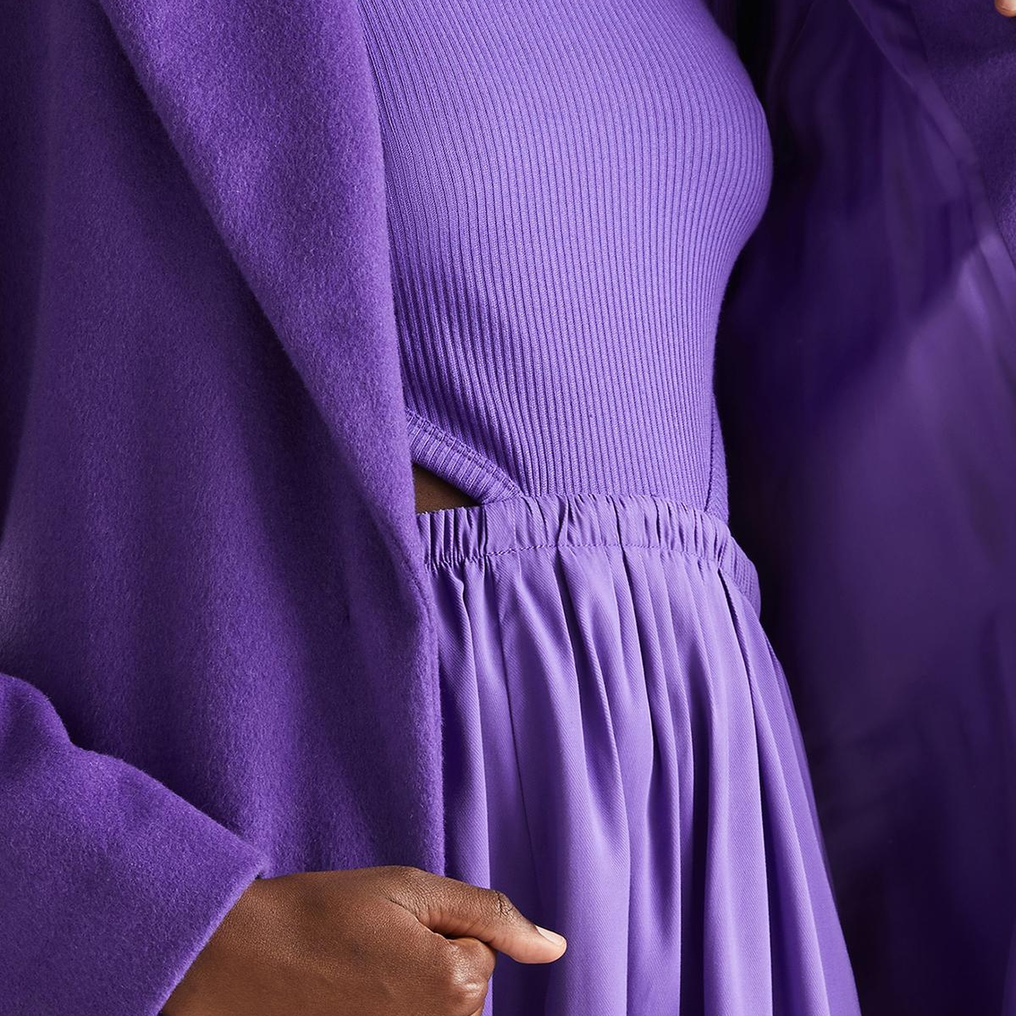 Kadın Mor Yün Karışımlı Belden Bağlamalı Palto