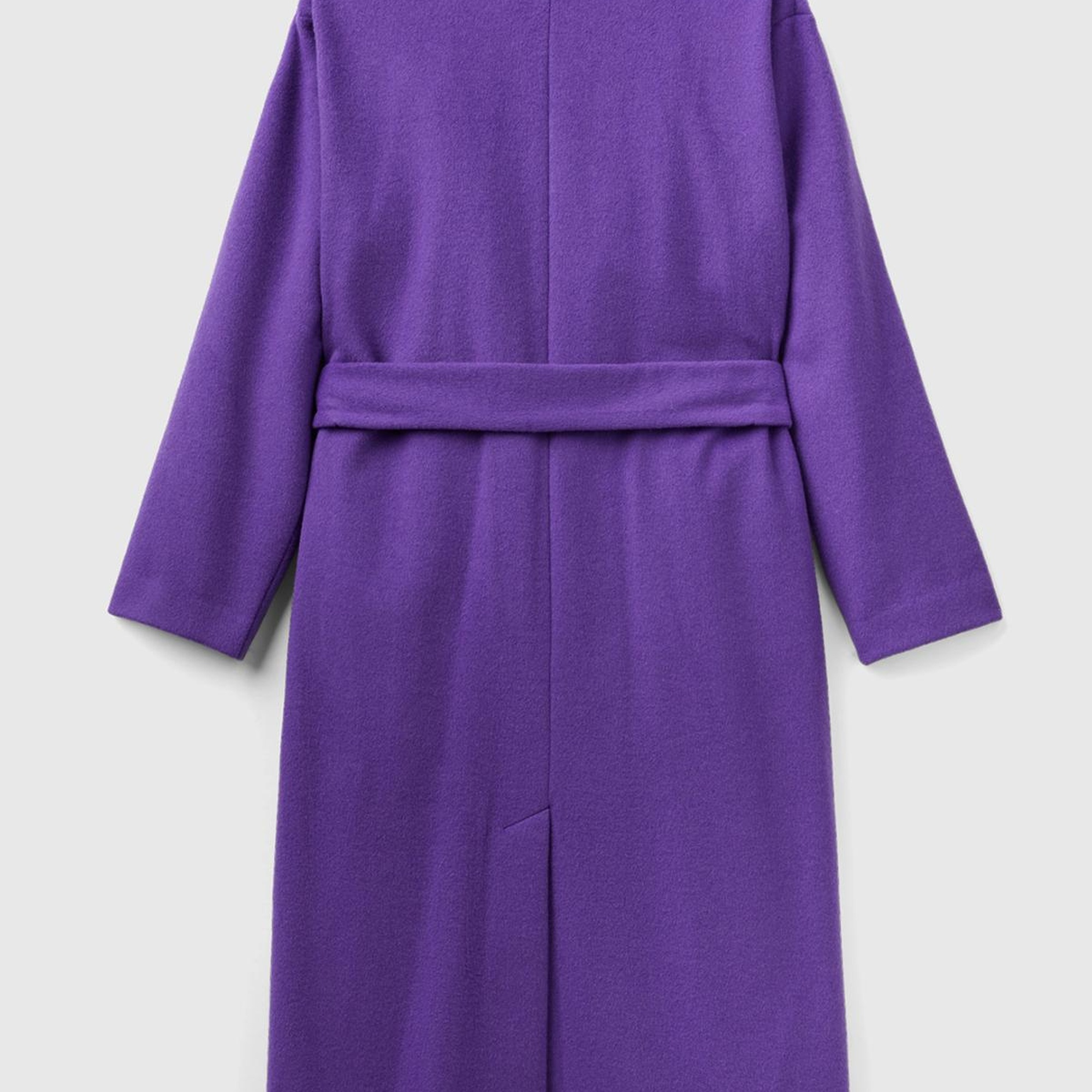 Kadın Mor Yün Karışımlı Belden Bağlamalı Palto