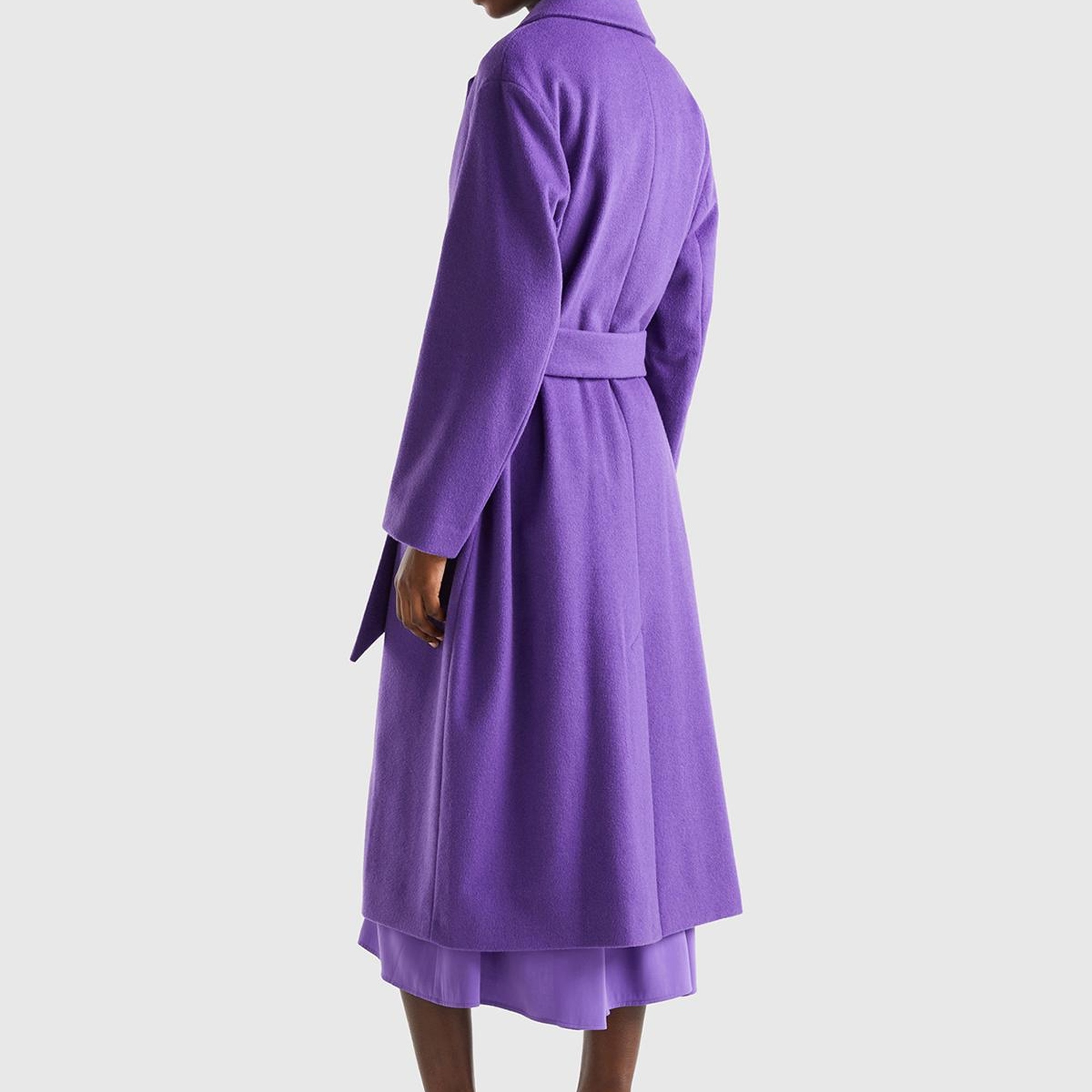 Kadın Mor Yün Karışımlı Belden Bağlamalı Palto