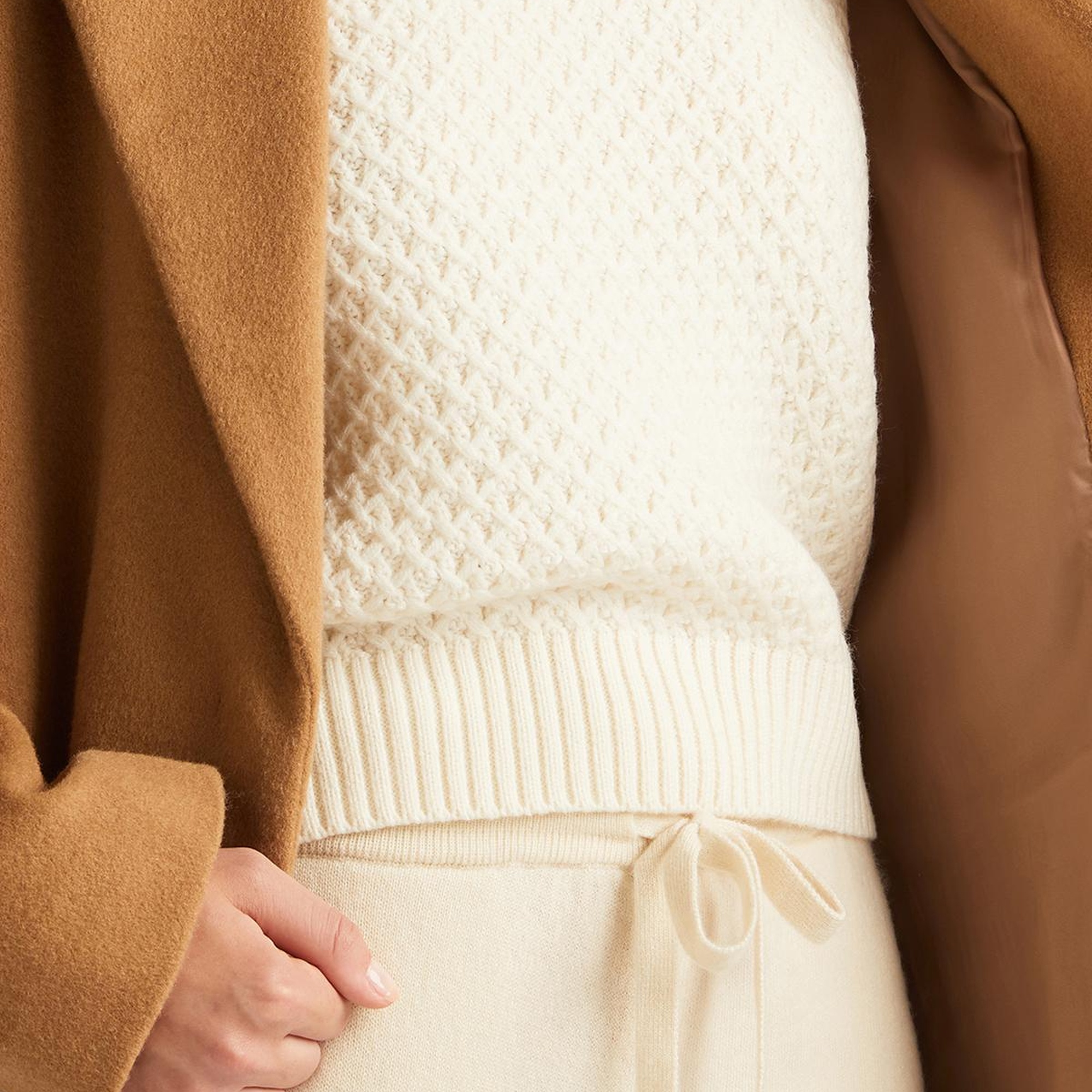 Kadın Taba Yün Karışımlı Belden Bağlamalı Palto