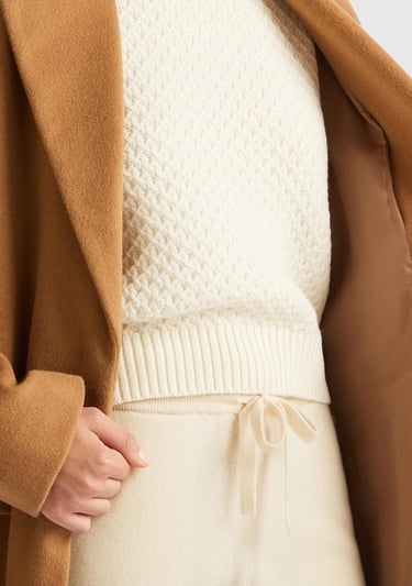  Kadın Taba Yün Karışımlı Belden Bağlamalı Palto