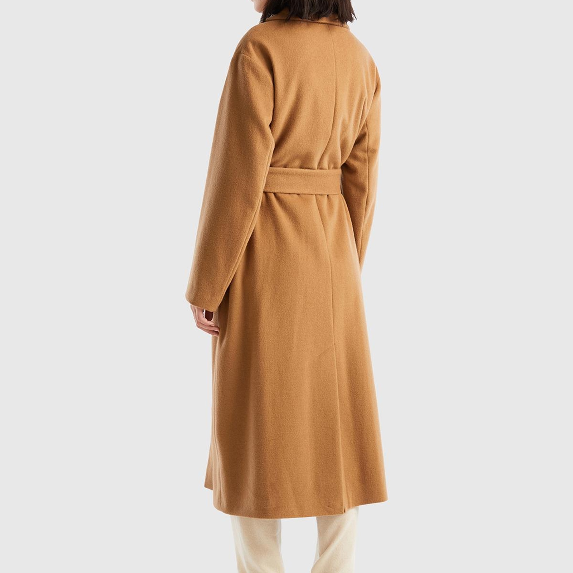 Kadın Taba Yün Karışımlı Belden Bağlamalı Palto