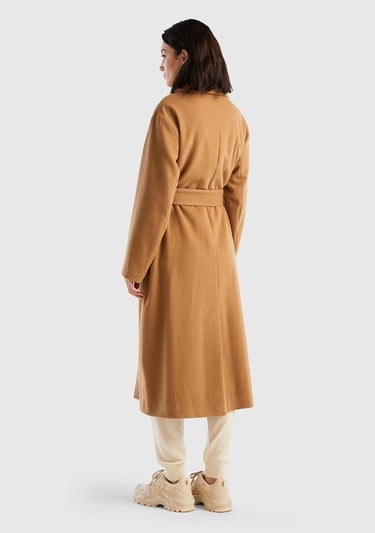  Kadın Taba Yün Karışımlı Belden Bağlamalı Palto