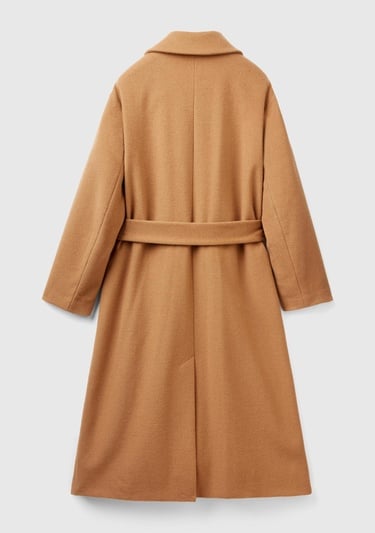  Kadın Taba Yün Karışımlı Belden Bağlamalı Palto