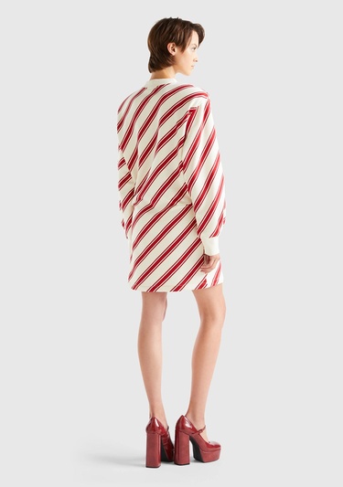  Kadın Kırmızı Mix Uzun Kollu Polarlı Mini Elbise