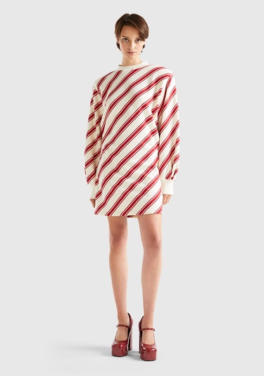  Kadın Kırmızı Mix Uzun Kollu Polarlı Mini Elbise