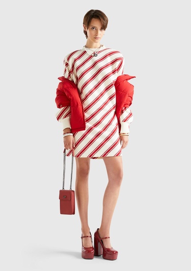  Kadın Kırmızı Mix Uzun Kollu Polarlı Mini Elbise